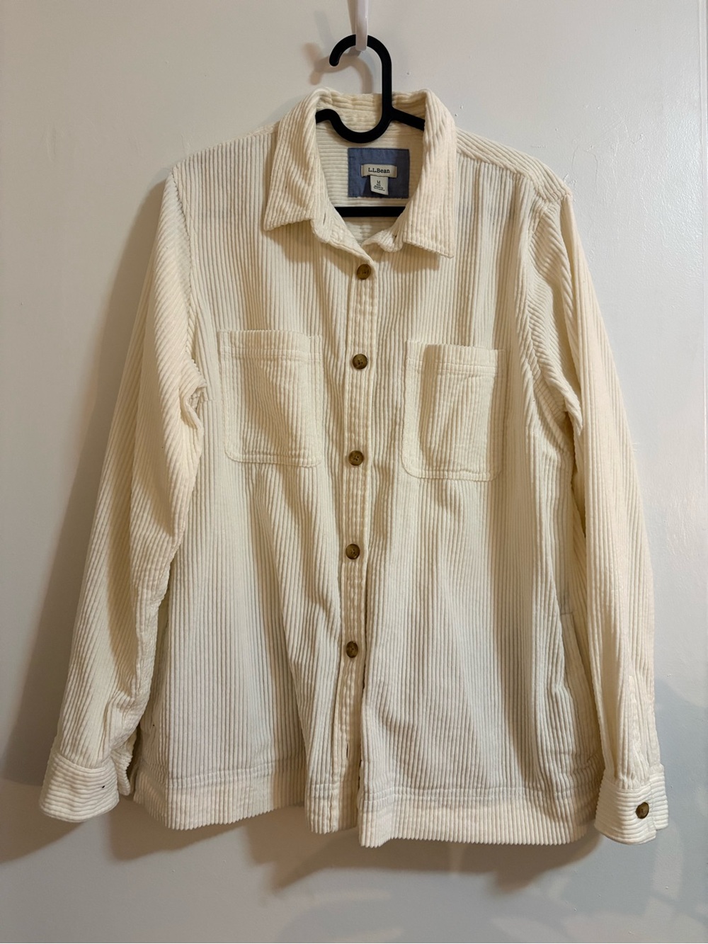 L.L. Bean Cream Corduroy Button-Front Shirt Jacket